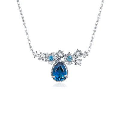AZURA JEWELRY NEW YORK WOMEN'S SILVER MIDNIGHT VEIL LONDON BLUE TOPAZ NECKLACE WHITE GOLD VERMEIL