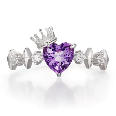 AZURA JEWELRY NEW YORK WOMEN'S SILVER / YELLOW HEART OF THE REALM AMETHYST RING WHITE GOLD VERMEIL