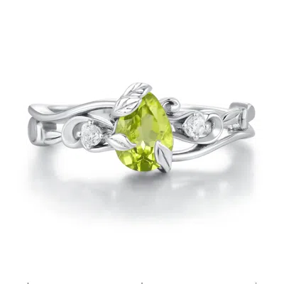 AZURA JEWELRY NEW YORK WOMEN'S SILVER SPRINGTIDE BLOOM PERIDOT RING WHITE GOLD VERMEIL
