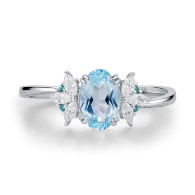 AZURA JEWELRY NEW YORK WOMEN'S SILVER TWILIGHT STAR SKY BLUE TOPAZ RING WHITE GOLD VERMEIL