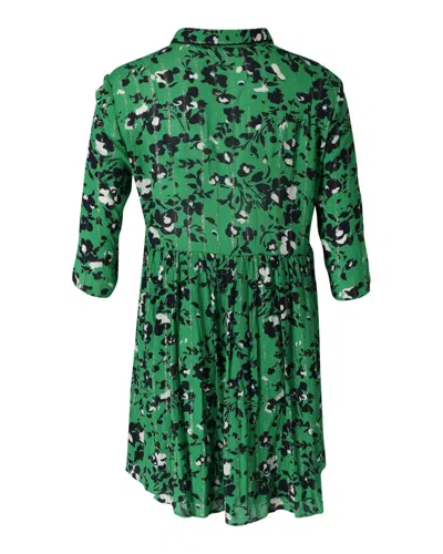 BA&SH FLORAL BUTTON-FRONT GATHERED SKIRT MINI DRESS IN GREEN VISCOSE