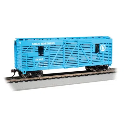 BACHMANN BACHMANN 40 FT. HO SCALE GREAT NORTHERN ANIMATED NO.56385 STOCK CAR WITH CATTLE BLUE