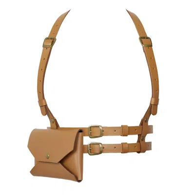 BADASS & GODDESS LEATHER WOMEN'S SET OF REAL LEATHER HARNESS ATHENA WITH PHONE POUCH - BROWN