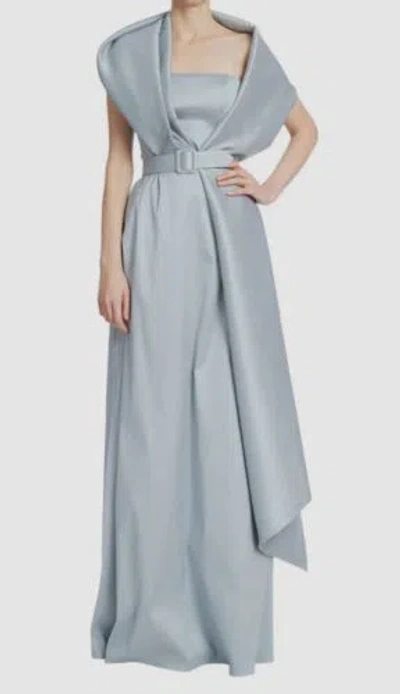 BADGLEY MISCHKA $879 BADGLEY MISCHKA WOMEN'S SILVER RETRO GLAM ATTACHED WRAP GOWN DRESS SIZE 4