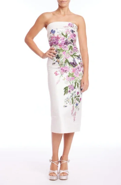BADGLEY MISCHKA BADGLEY MISCHKA COLLECTION FLORAL STRAPLESS MIKADO COCKTAIL DRESS