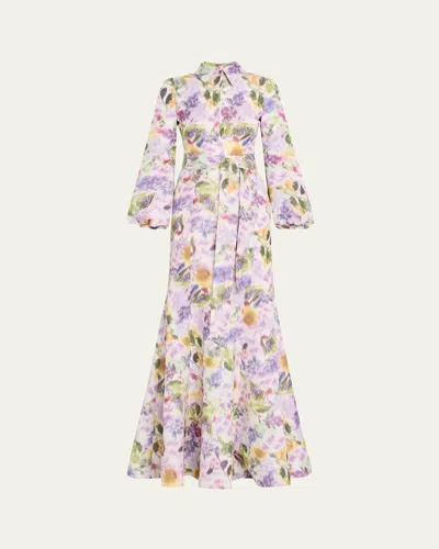 BADGLEY MISCHKA FLORAL-PRINT TAFFETA SHIRT GOWN