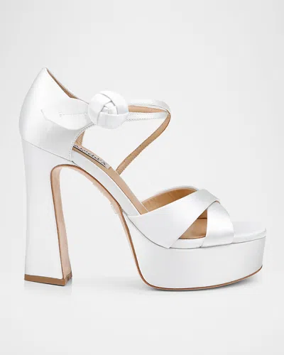 BADGLEY MISCHKA JAYLEEN SILK KNOTTED BOW PLATFORM SANDALS