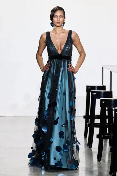 BADGLEY MISCHKA V-NECK PAILLETTES GOWN