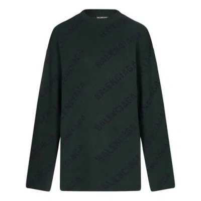 BALENCIAGA Balenciaga All Over Logo Crewneck Wool Knit Sweater 'Dark Green'