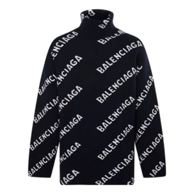 BALENCIAGA Balenciaga All Over Logo Turtleneck Sweater 'Black White'