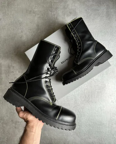 BALENCIAGA AMPHIBIA BLACK HUMMER LEATHER STRIKE BOOTS