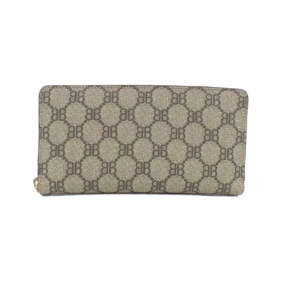 BALENCIAGA BALENCIAGA BEIGE BROWN COATED CANVAS LONG WALLET (BI-FOLD) (PRE-OWNED)