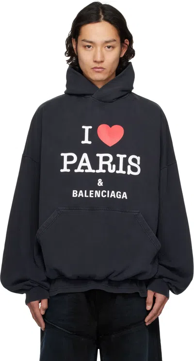 BALENCIAGA BLACK 'I LOVE PARIS & BALENCIAGA' HOODIE
