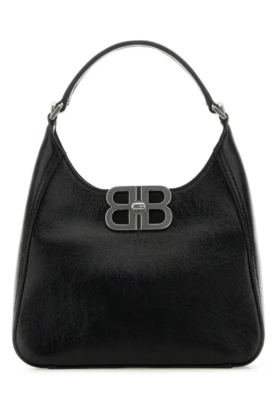 BALENCIAGA BLACK LEATHER BB SOFT HANDBAG