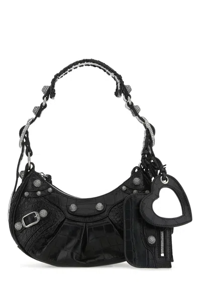 BALENCIAGA BLACK LEATHER LE CAGOLE XS SHOULDER BAG