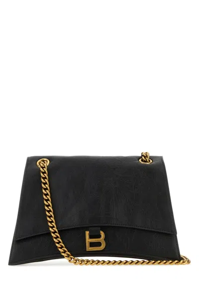 BALENCIAGA BLACK LEATHER MEDIUM CRUSH SHOULDER BAG