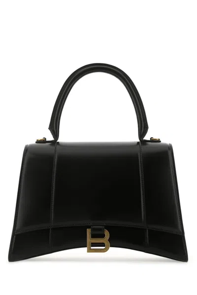 BALENCIAGA BLACK LEATHER MEDIUM HOURGLASS HANDBAG