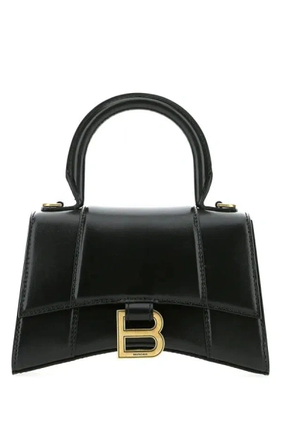 BALENCIAGA BLACK LEATHER XS HOURGLASS HANDBAG