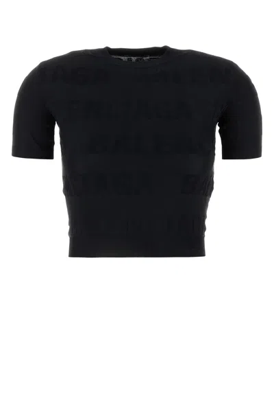 BALENCIAGA BLACK STRETCH VISCOSE BLEND T-SHIRT