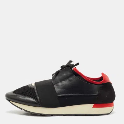BALENCIAGA BLACK/RED LEATHER AND MESH RACE RUNNER LOW TOP SNEAKERS SIZE 43