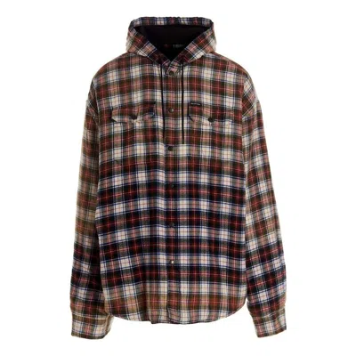 BALENCIAGA Balenciaga Bleached Plaid Long Sleeve Hooded Shirt 'Red White Black'