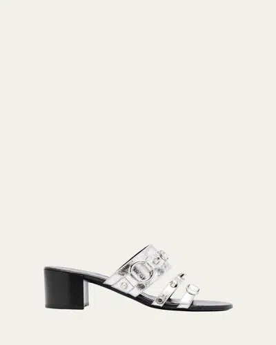 BALENCIAGA CITY LEATHER BLOCK-HEEL SANDALS