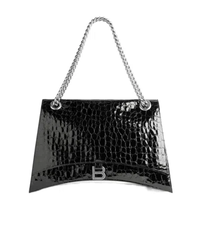 BALENCIAGA WOMEN'S CRUSH LARGE CHAIN BAG CROCODILE EMBOSSED IN BLACK