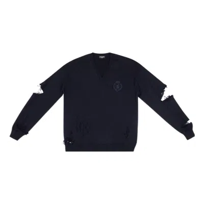 BALENCIAGA Balenciaga Destroyed V-Neck Knit Sweater 'Navy'