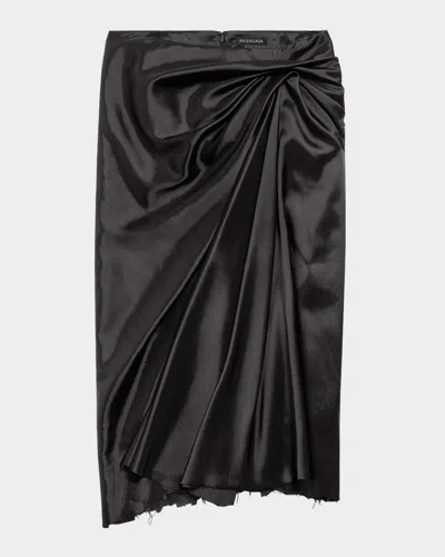 BALENCIAGA DRAPED SATIN MIDI SKIRT