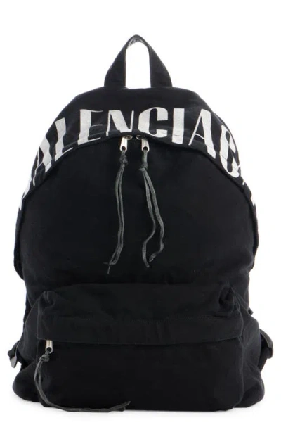 BALENCIAGA BALENCIAGA EDITOR WASHED COTTON CANVAS & LEATHER BACKPACK