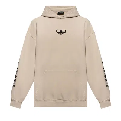 BALENCIAGA BALENCIAGA EMBROIDERED SLEEVE BB LOGO POPOVER HOODIE 'BEIGE/BLACK'