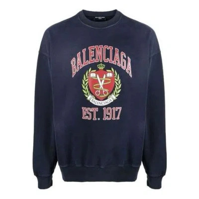 BALENCIAGA Balenciaga Est. 1917 College Logo Print Crewneck Sweatshirt 'Navy'