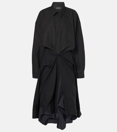 BALENCIAGA GATHERED TIE-FRONT COTTON SHIRT DRESS