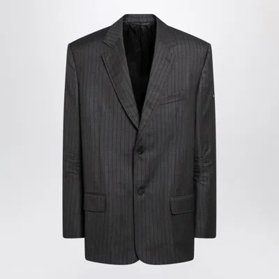 BALENCIAGA GREY PINSTRIPE WOOL SINGLE-BREASTED JACKET