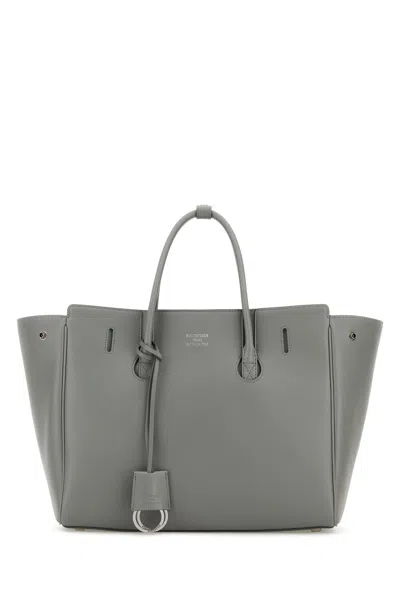 BALENCIAGA BALENCIAGA GREY LEATHER SMALL CARRY ALL HAMPTON SHOPPING BAG