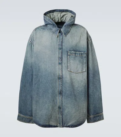 BALENCIAGA HOODED DENIM OVERSHIRT