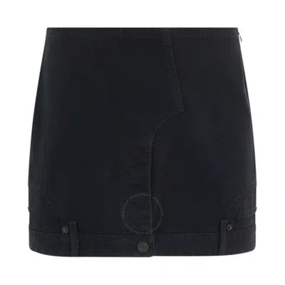 BALENCIAGA BALENCIAGA LADIES PEACH PITCH BLACK UPSIDE-DOWN DENIM MINISKIRT