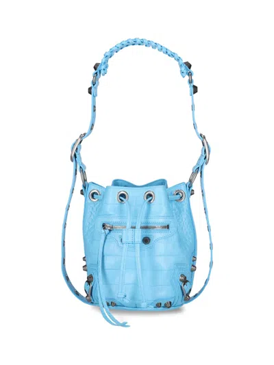 BALENCIAGA LIGHT-BLUE LEATHER LE CAGOLE XS BUCKET BAG