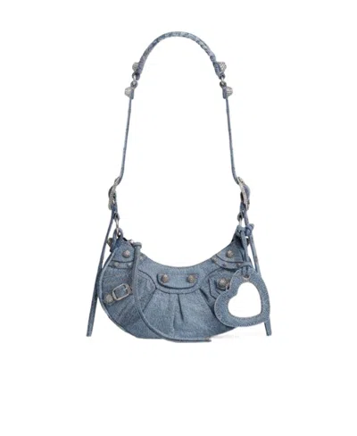 BALENCIAGA BALENCIAGA LE CAGOLE DENIM XS SHOULDER BAG