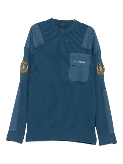 BALENCIAGA LOGO-APPLIQUÉ RIBBED-KNIT JUMPER