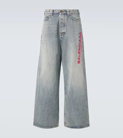 BALENCIAGA LOGO EMBROIDERED WIDE-LEG JEANS