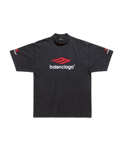 BALENCIAGA T-SHIRT 3B SPORTS ICON MEDIUM FIT IN NERO DÉLAVÉ