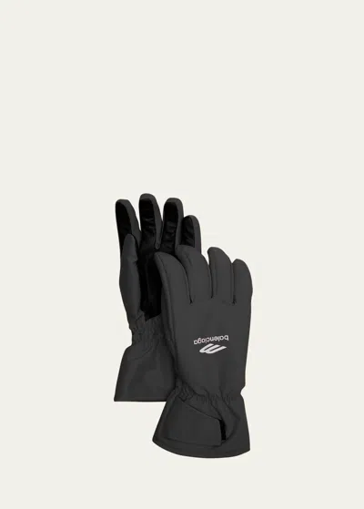 BALENCIAGA MEN'S 3B SPORTS ICON NYLON AND LEATHER SKI GLOVES