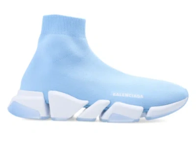 BALENCIAGA BALENCIAGA MENS SPEED 2.0 SOCK BLUE WHITE HIGH TOP KNIT TRAINER SNEAKER 44 11