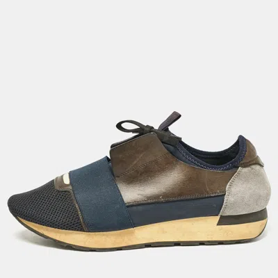 BALENCIAGA MULTICOLOR LEATHER AND MESH RACE RUNNER LOW TOP SNEAKERS SIZE 41