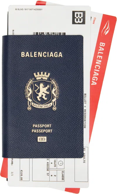 BALENCIAGA NAVY PASSPORT LONG 2 TICKETS WALLET
