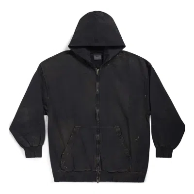 BALENCIAGA Balenciaga Paris Zip-Up Hoodie Small Fit 'Black Faded'