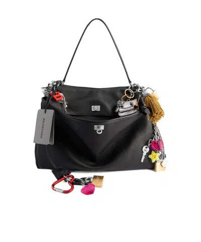 BALENCIAGA WOMEN'S RODEO LARGE HANDBAG WITH CHARMS  IN BLACK