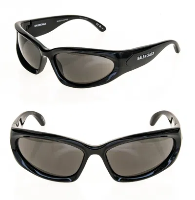 BALENCIAGA BALENCIAGA SWIFT 0157 SHINY BLACK LOGO PRINT WRAP MASK SUNGLASSES BB0157S 001