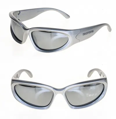 BALENCIAGA BALENCIAGA SWIFT 0157 SILVER MIRROR LOGO PRINT WRAP MASK SUNGLASSES BB0157S 004